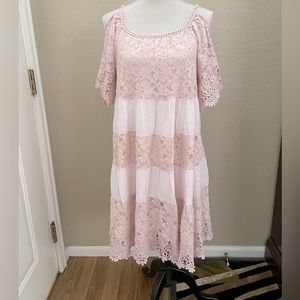 Pink lace and crochet dress. Size M NWOT